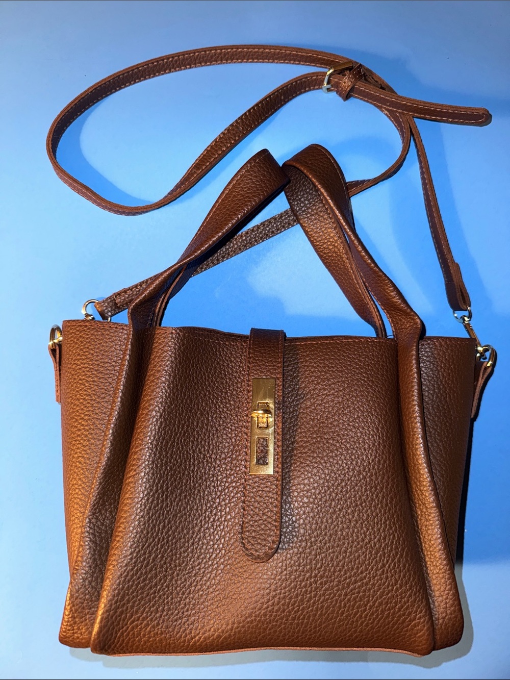 SHEIN Brown Pebbled Leather Shoulder Bag with Gold Hardware